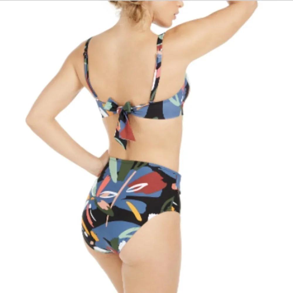 NEW Bar III Abstract Print Tortoise-Ring Bikini Top & High-Waist Bottoms Sz. M